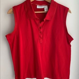 SOLD! Liz Golf by Liz Claiborne Red Sleeveless Button Top with Collar in Large